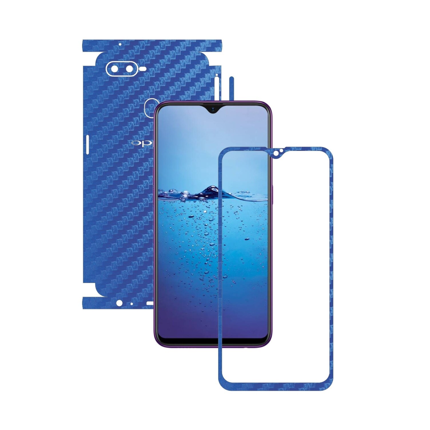 Folie Protectie Carbon Skinz pentru Oppo F9 (F9 Pro) - Carbon Albastru 360 Cut, Skin Adeziv Full Body Cover pentru Rama Ecran, Carcasa Spate si Laterale