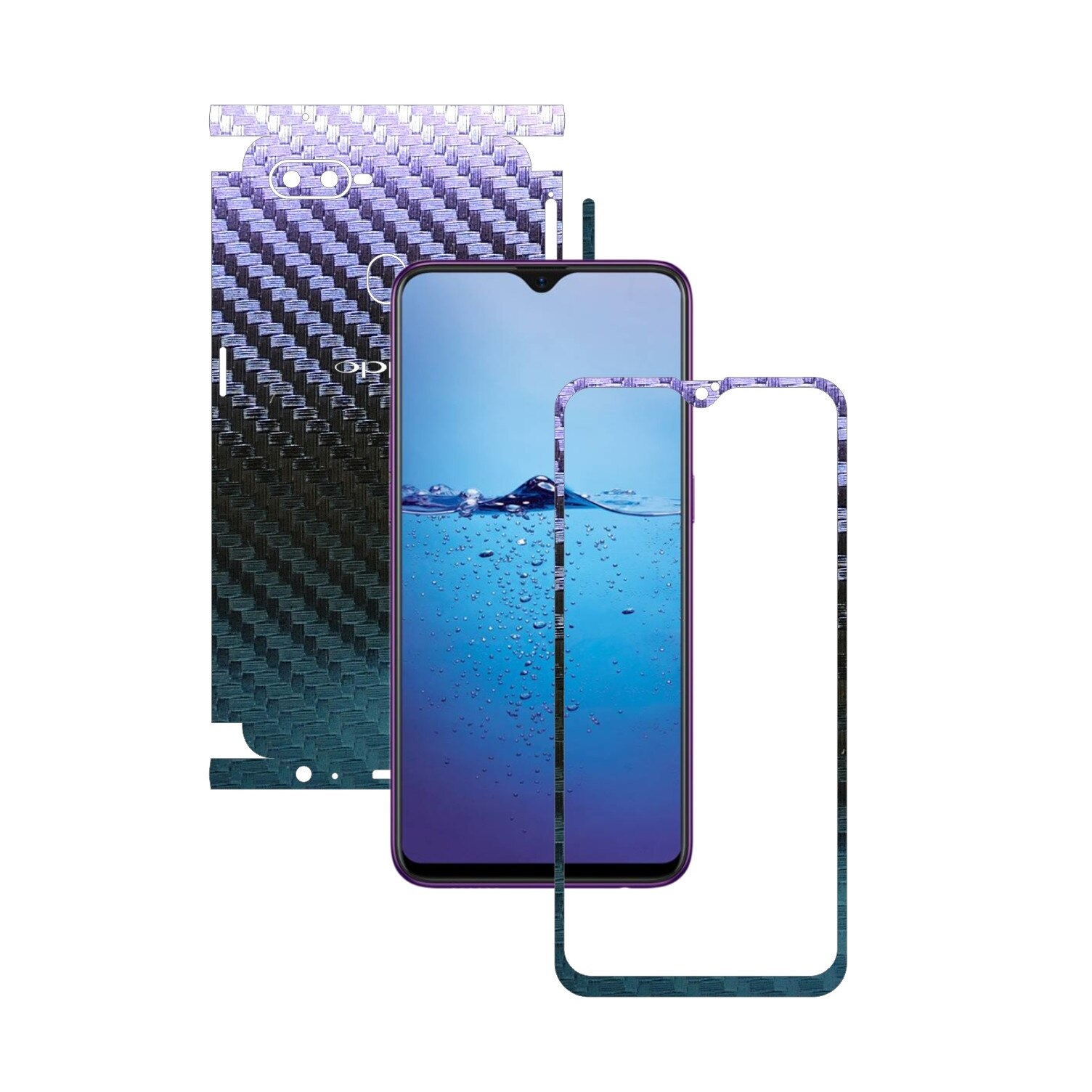 Folie Protectie Carbon Skinz pentru Oppo F9 (F9 Pro) - Carbon Cameleon 360 Cut, Skin Adeziv Full Body Cover pentru Rama Ecran, Carcasa Spate si Laterale
