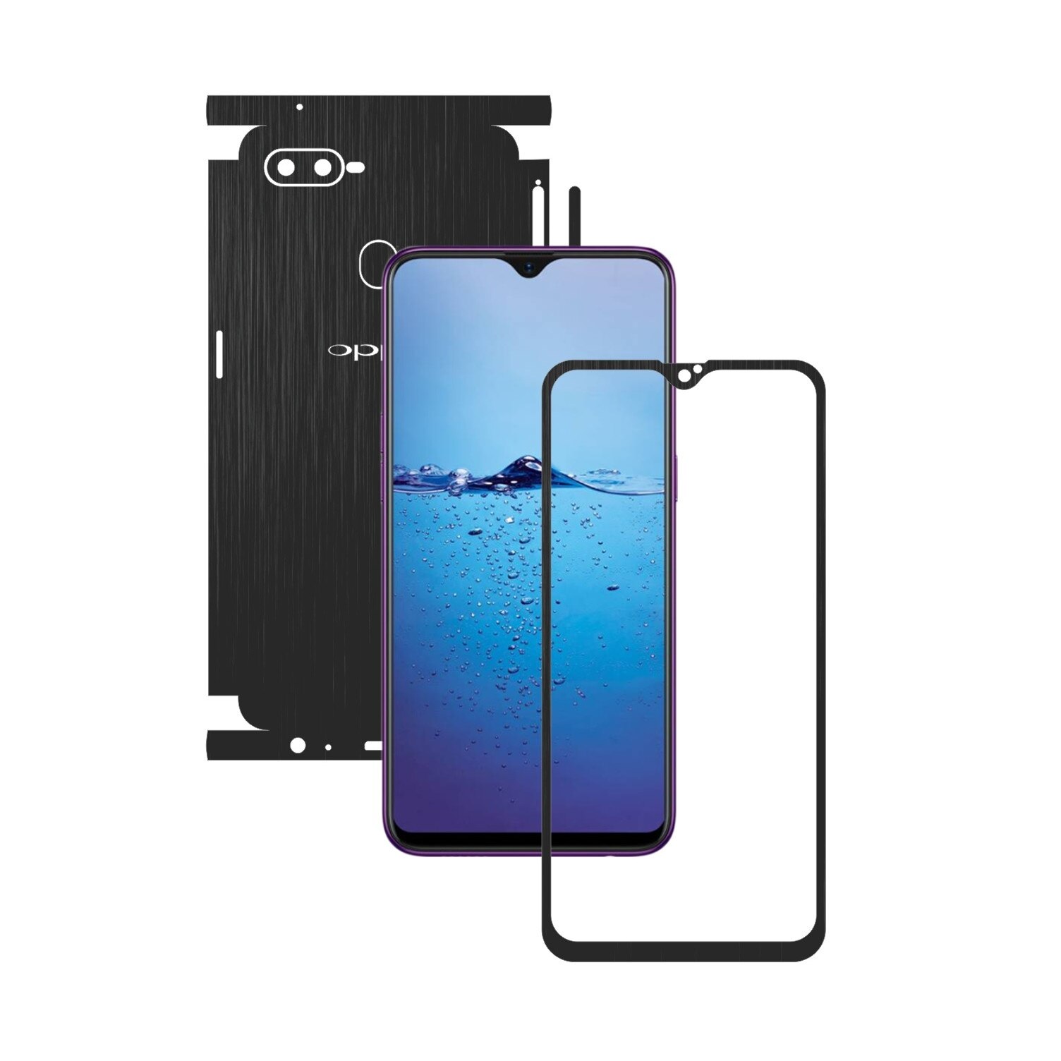 Folie Protectie Carbon Skinz pentru Oppo F9 (F9 Pro) - Brushed Negru 360 Cut, Skin Adeziv Full Body Cover pentru Rama Ecran, Carcasa Spate si Laterale