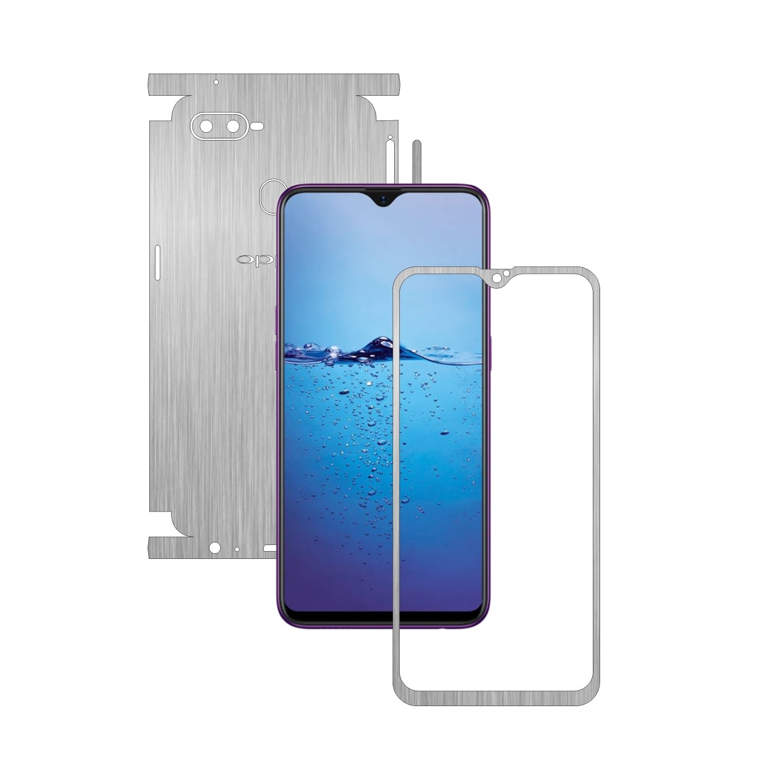 Folie Protectie Carbon Skinz pentru Oppo F9 (F9 Pro) - Brushed Argintiu 360 Cut, Skin Adeziv Full Body Cover pentru Rama Ecran, Carcasa Spate si Laterale