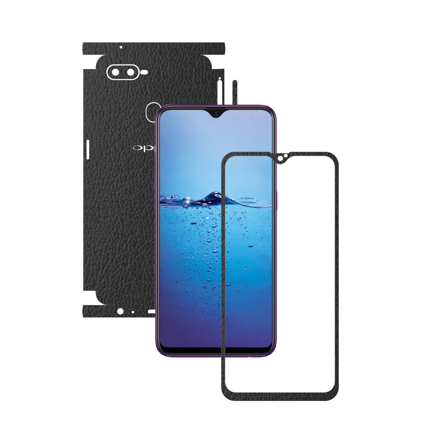 Folie Protectie Carbon Skinz pentru Oppo F9 (F9 Pro) - Piele Neagra 360 Cut, Skin Adeziv Full Body Cover pentru Rama Ecran, Carcasa Spate si Laterale