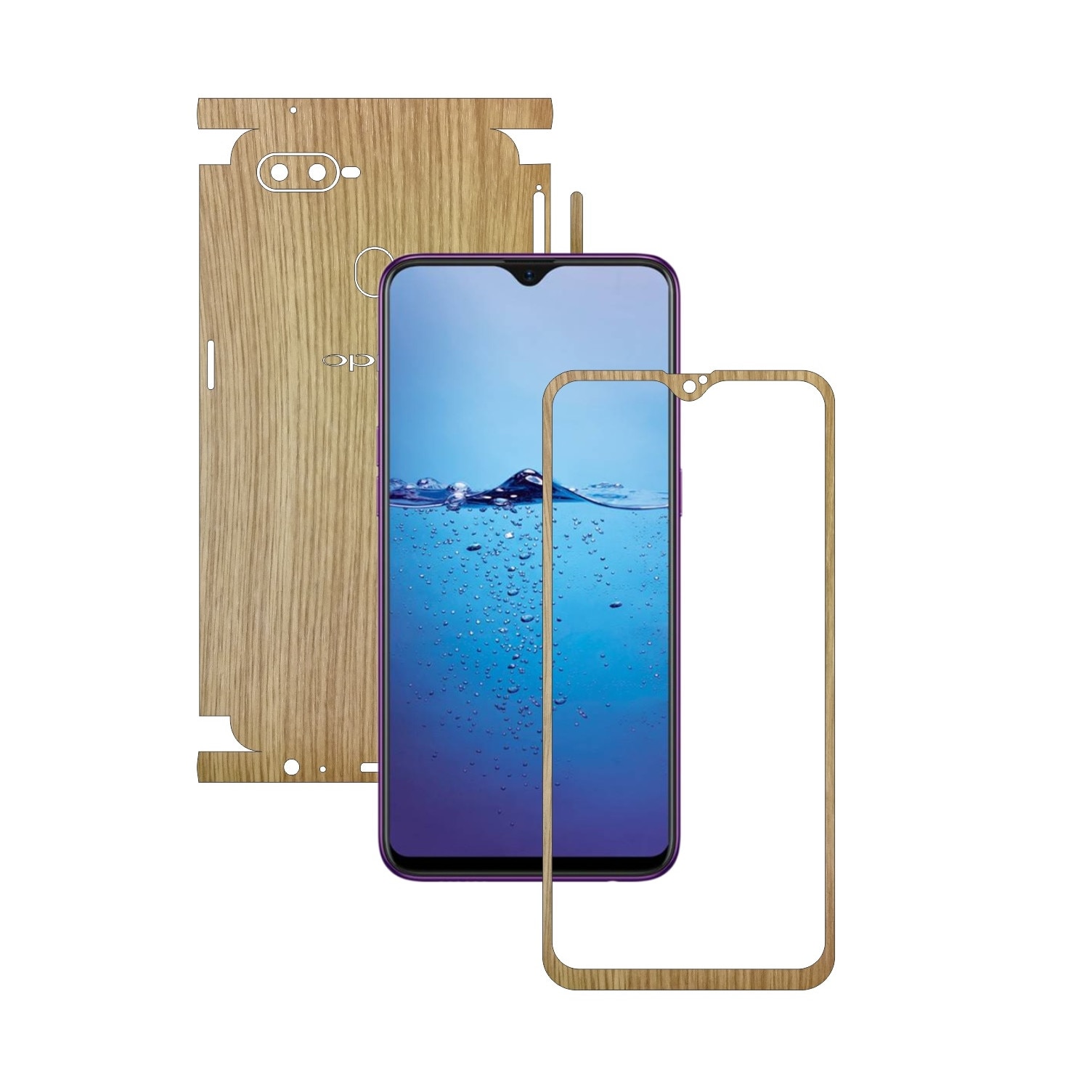 Folie Protectie Carbon Skinz pentru Oppo F9 (F9 Pro) - Lemn Stejar 360 Cut, Skin Adeziv Full Body Cover pentru Rama Ecran, Carcasa Spate si Laterale