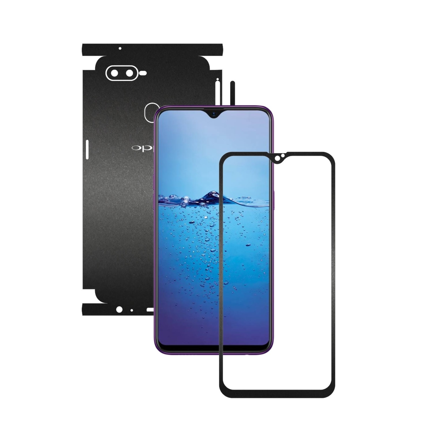 Folie Protectie Carbon Skinz pentru Oppo F9 (F9 Pro) - Negru Mat 360 Cut, Skin Adeziv Full Body Cover pentru Rama Ecran, Carcasa Spate si Laterale
