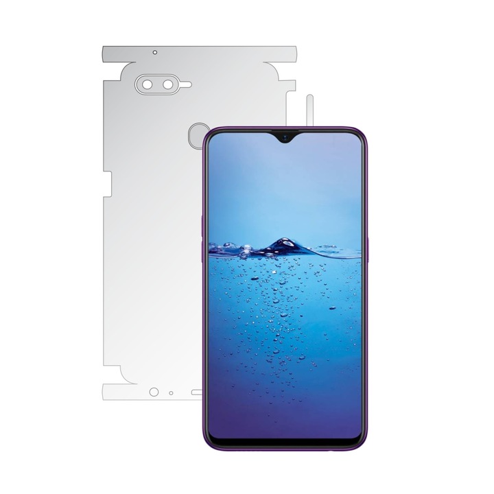 Skinz HD láthatatlan hátvédő fólia Oppo F9-hez (F9 Pro) – Ultra-átlátszó szilikonfólia 360 fokos vágással a hátsó és oldalsó burkolatokhoz, átlátszó öntapadó bőr, éltől szélig teljes burkolat