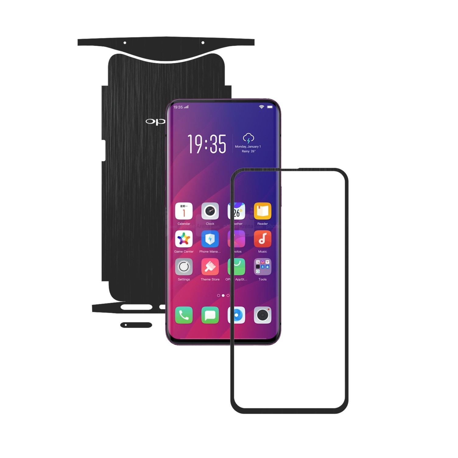 Folie Protectie Carbon Skinz pentru Oppo Find X - Brushed Negru 360 Cut, Skin Adeziv Full Body Cover pentru Rama Ecran, Carcasa Spate si Laterale