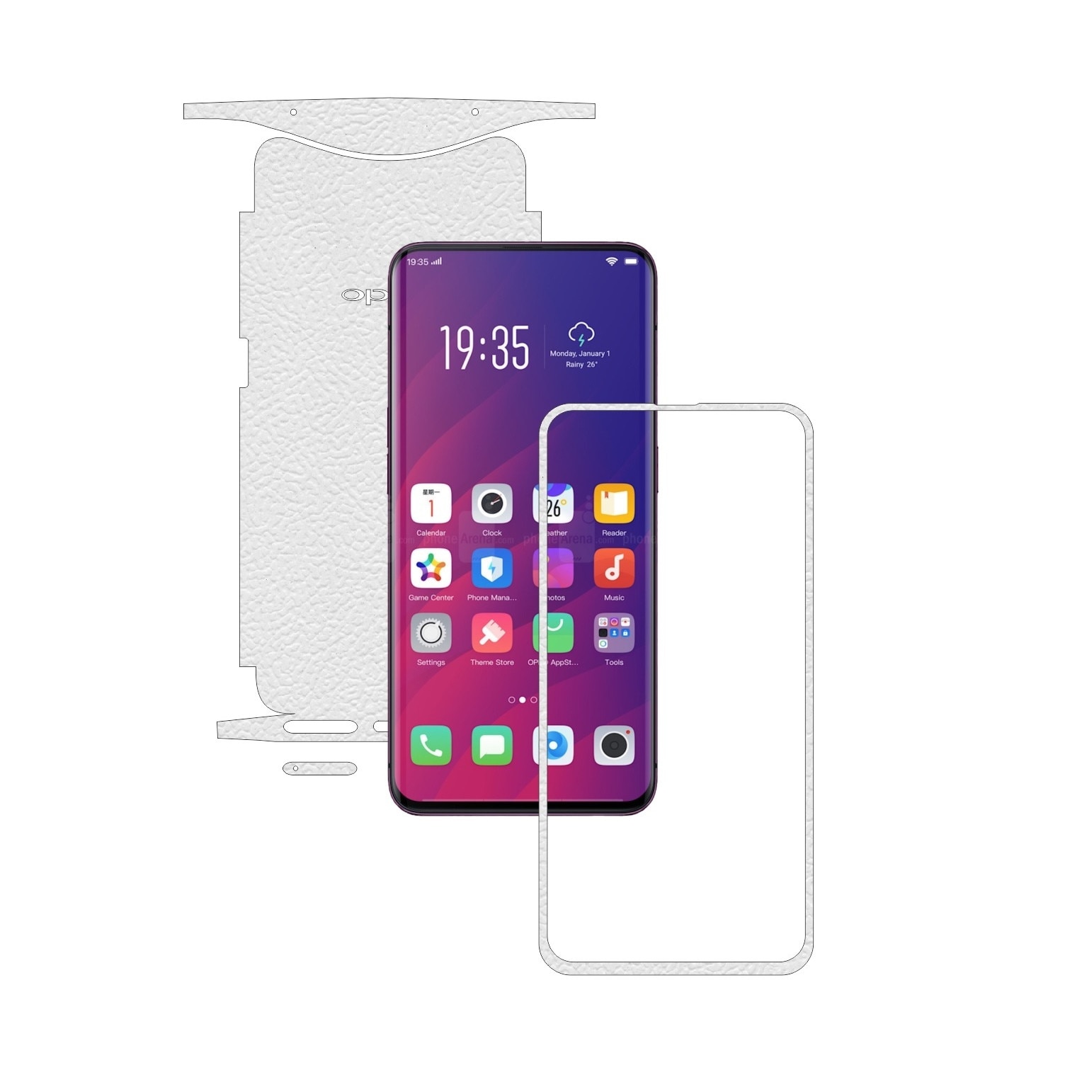 Folie Protectie Carbon Skinz pentru Oppo Find X - Piele Alba 360 Cut, Skin Adeziv Full Body Cover pentru Rama Ecran, Carcasa Spate si Laterale