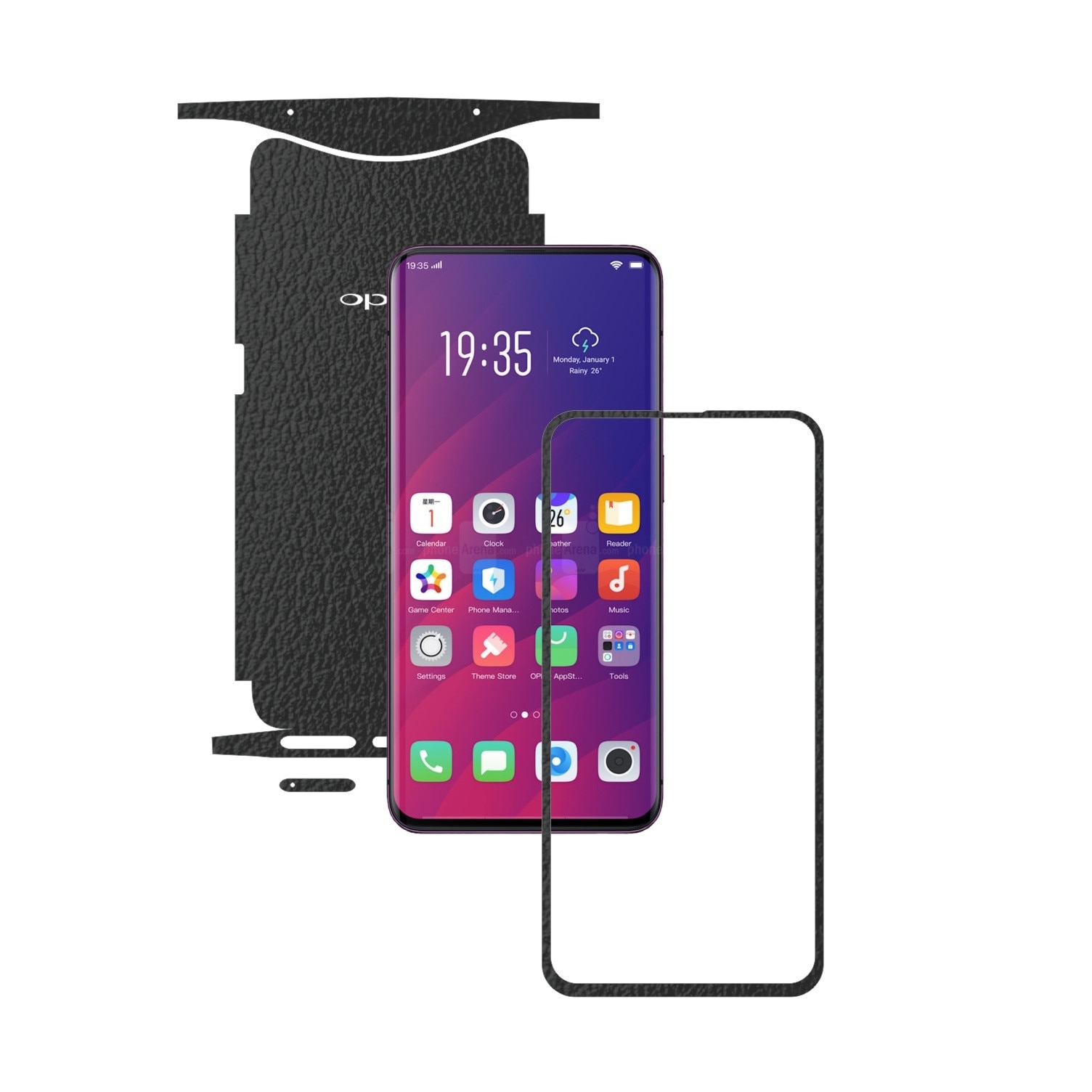 Folie Protectie Carbon Skinz pentru Oppo Find X - Piele Neagra 360 Cut, Skin Adeziv Full Body Cover pentru Rama Ecran, Carcasa Spate si Laterale