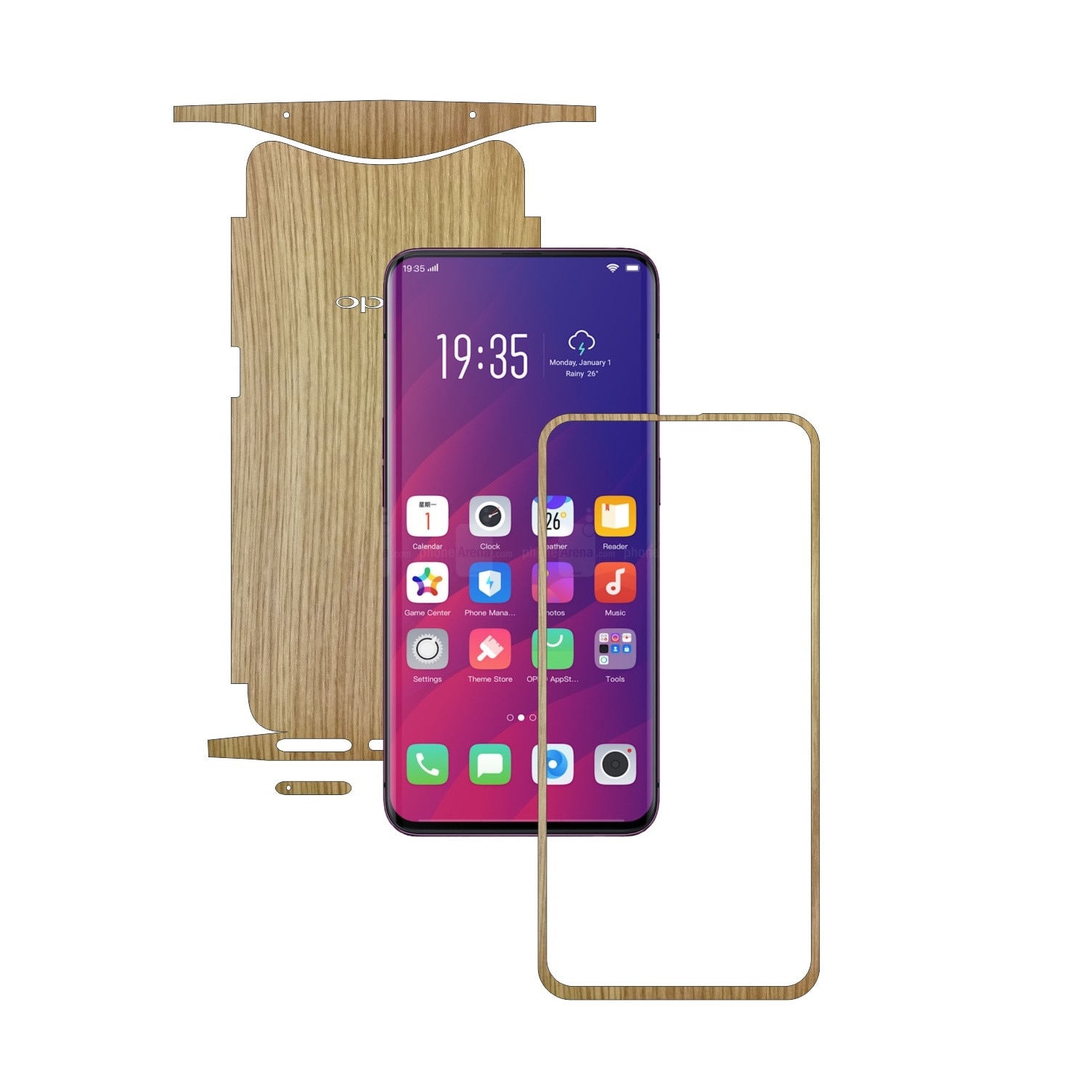 Folie Protectie Carbon Skinz pentru Oppo Find X - Lemn Stejar 360 Cut, Skin Adeziv Full Body Cover pentru Rama Ecran, Carcasa Spate si Laterale
