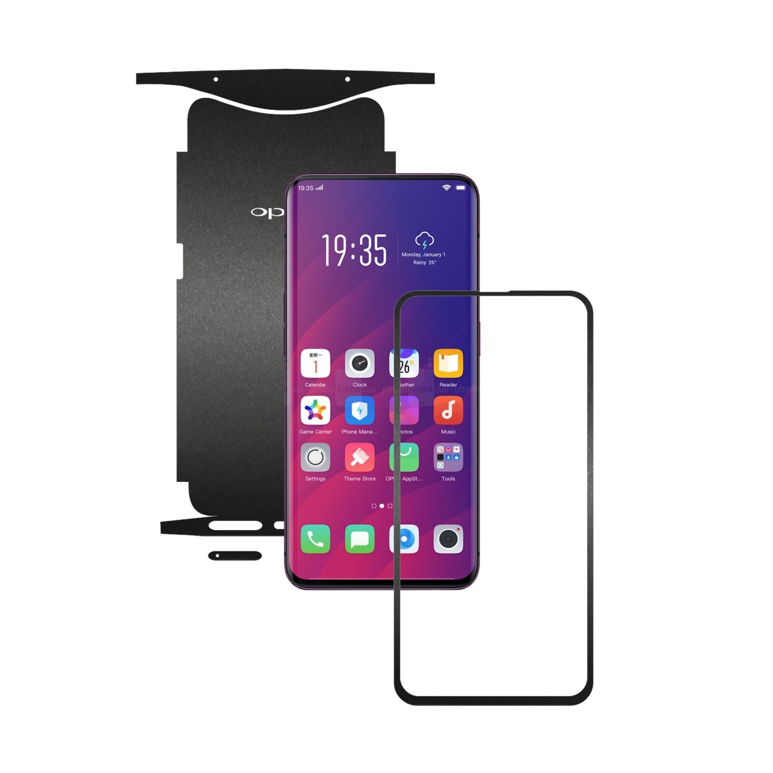 Folie Protectie Carbon Skinz pentru Oppo Find X - Negru Mat 360 Cut, Skin Adeziv Full Body Cover pentru Rama Ecran, Carcasa Spate si Laterale