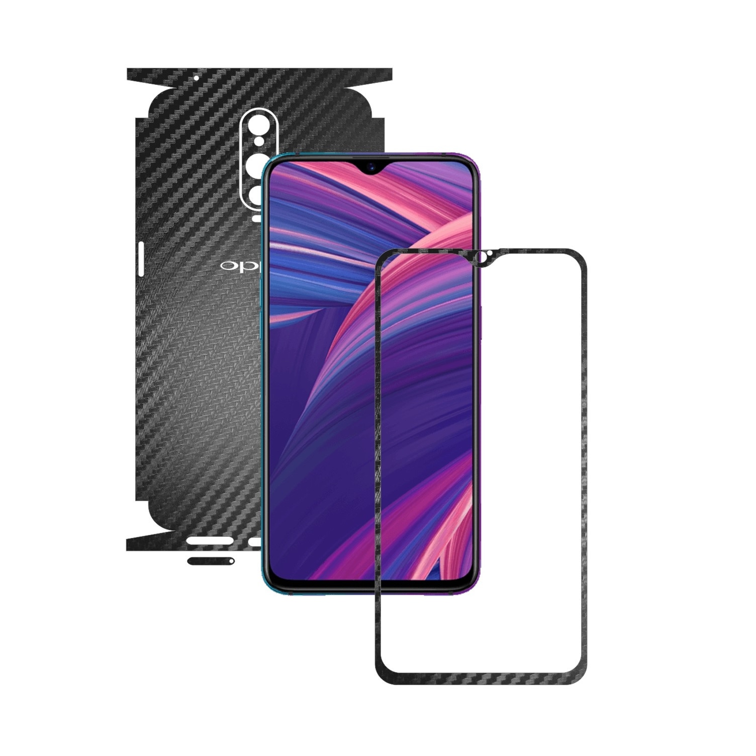 Folie Protectie Carbon Skinz pentru Oppo RX17 Pro - Carbon Negru 360 Cut, Skin Adeziv Full Body Cover pentru Rama Ecran, Carcasa Spate si Laterale