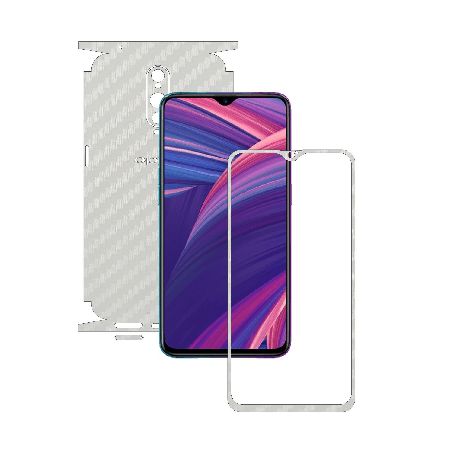 Folie Protectie Carbon Skinz pentru Oppo RX17 Pro - Carbon Alb 360 Cut, Skin Adeziv Full Body Cover pentru Rama Ecran, Carcasa Spate si Laterale