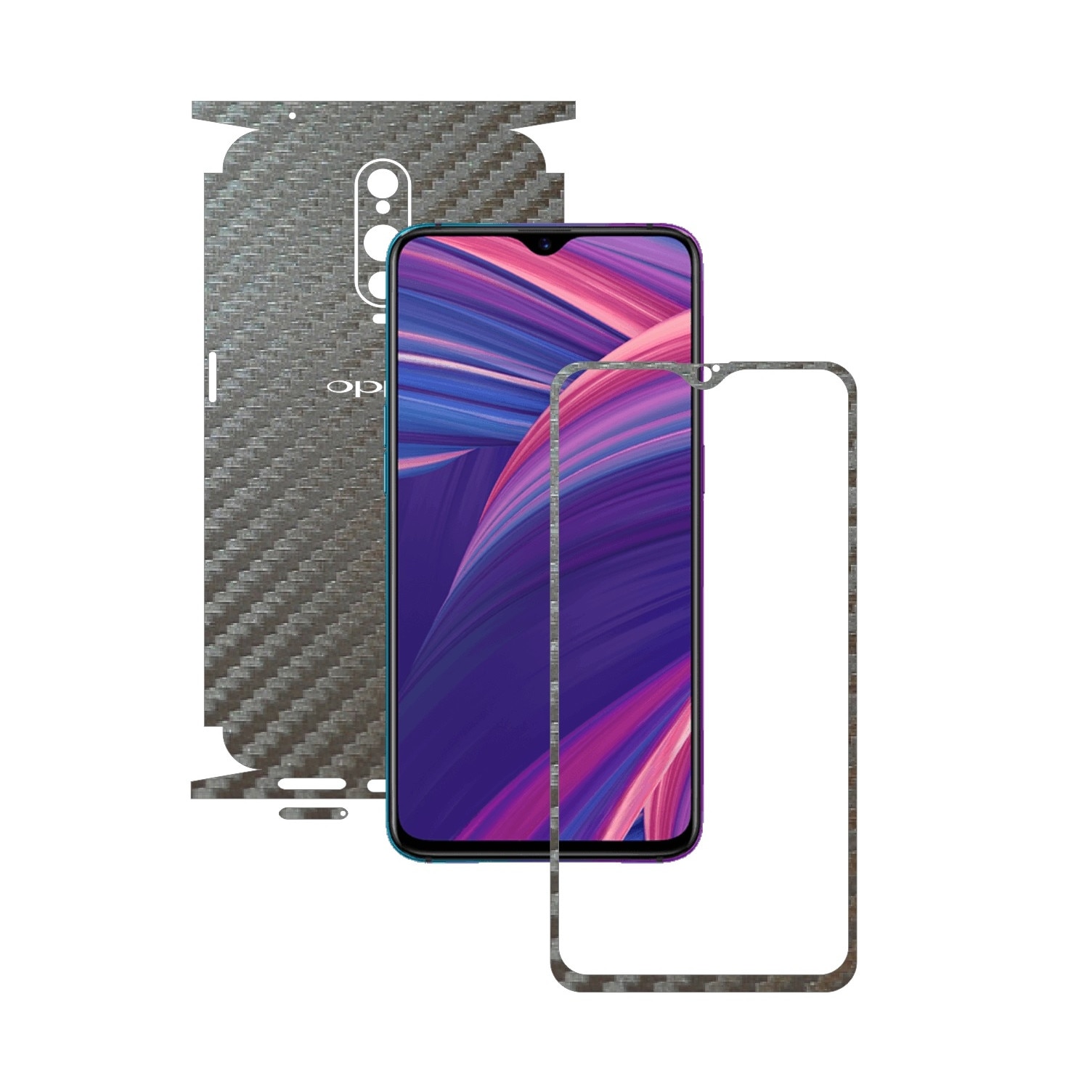 Folie Protectie Carbon Skinz pentru Oppo RX17 Pro - Carbon Gri Argintiu 360 Cut, Skin Adeziv Full Body Cover pentru Rama Ecran, Carcasa Spate si Laterale
