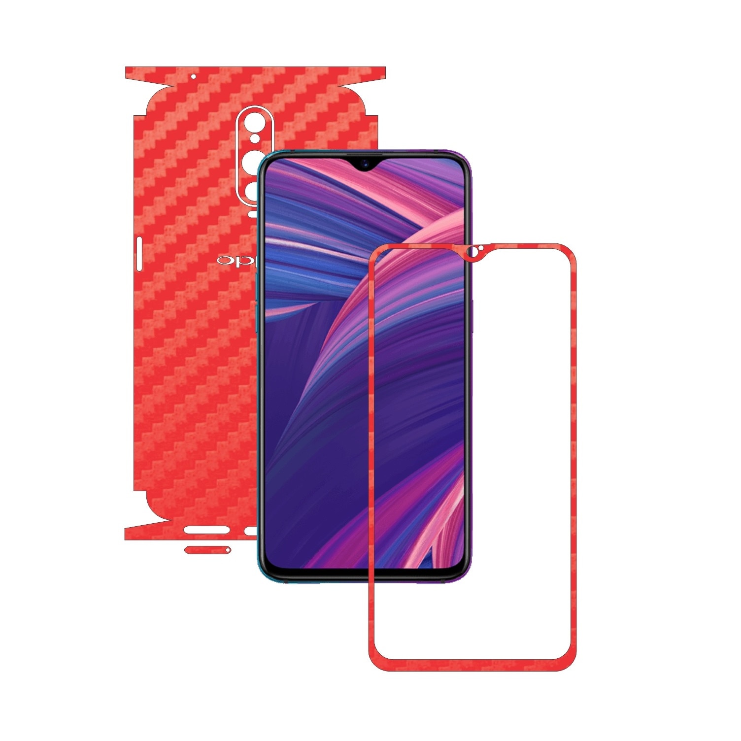 Folie Protectie Carbon Skinz pentru Oppo RX17 Pro - Carbon Rosu 360 Cut, Skin Adeziv Full Body Cover pentru Rama Ecran, Carcasa Spate si Laterale