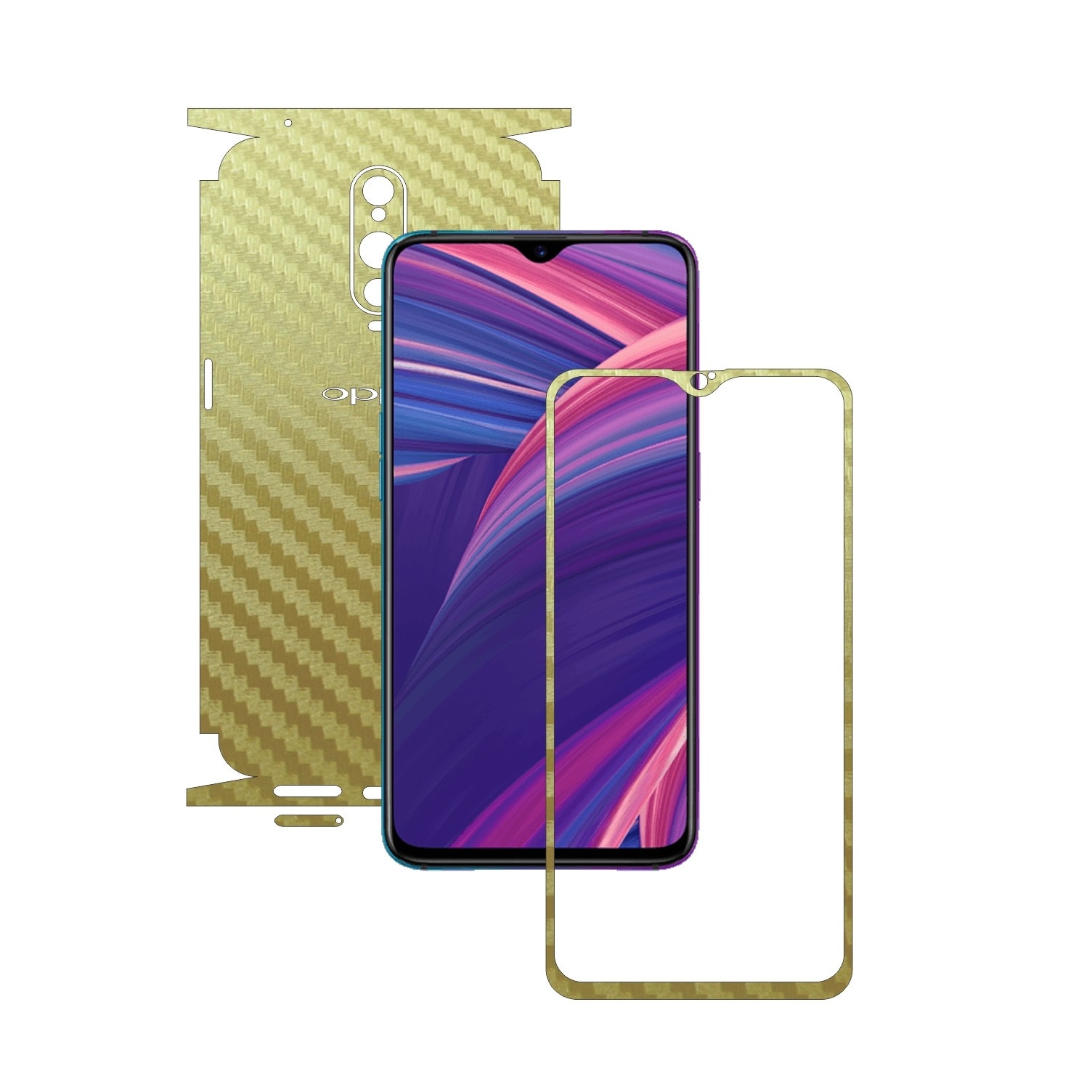 Folie Protectie Carbon Skinz pentru Oppo RX17 Pro - Carbon Auriu 360 Cut, Skin Adeziv Full Body Cover pentru Rama Ecran, Carcasa Spate si Laterale