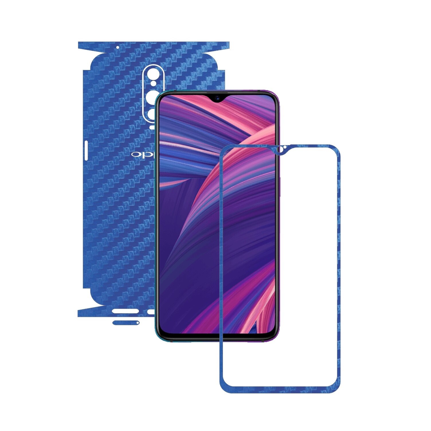 Folie Protectie Carbon Skinz pentru Oppo RX17 Pro - Carbon Albastru 360 Cut, Skin Adeziv Full Body Cover pentru Rama Ecran, Carcasa Spate si Laterale