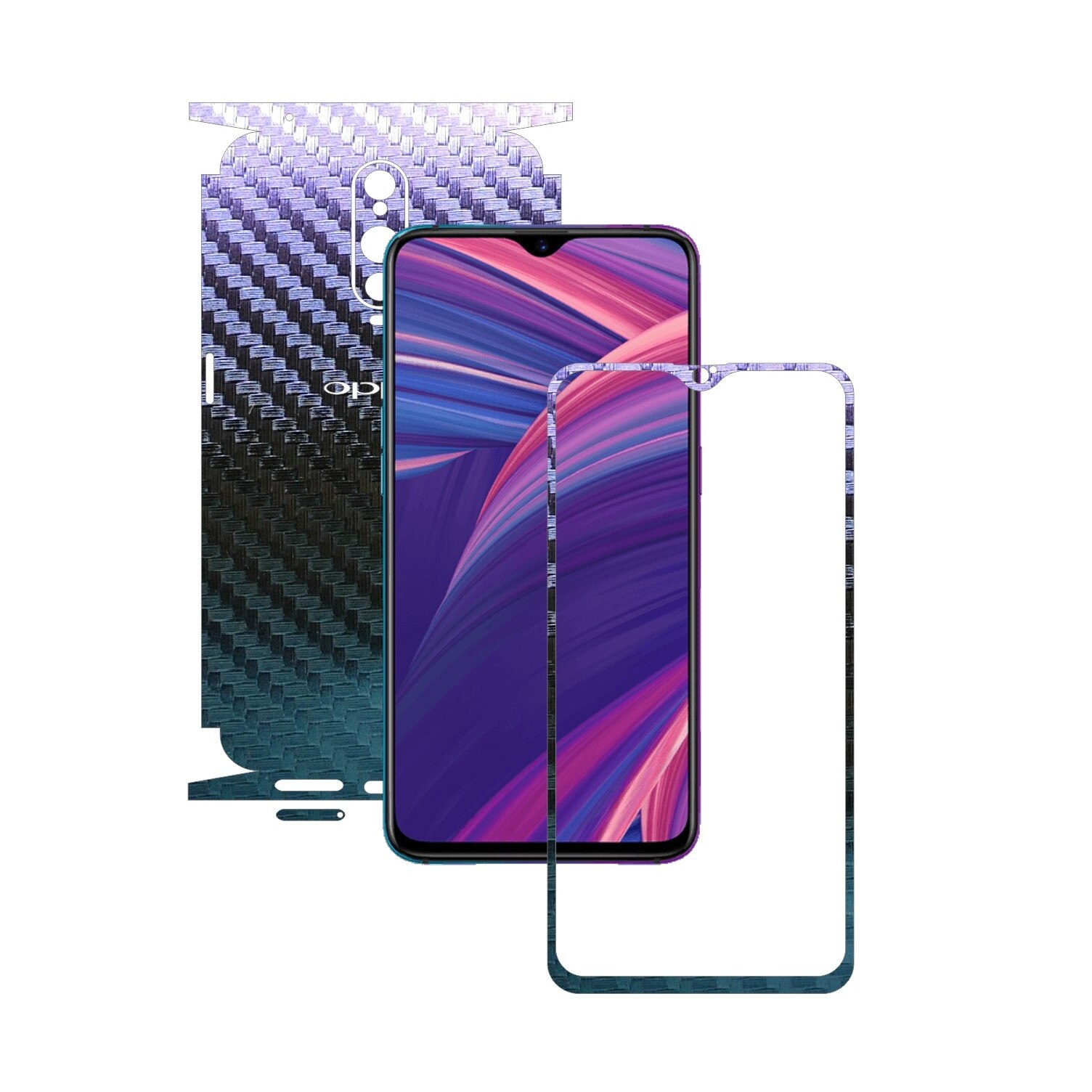 Folie Protectie Carbon Skinz pentru Oppo RX17 Pro - Carbon Cameleon 360 Cut, Skin Adeziv Full Body Cover pentru Rama Ecran, Carcasa Spate si Laterale