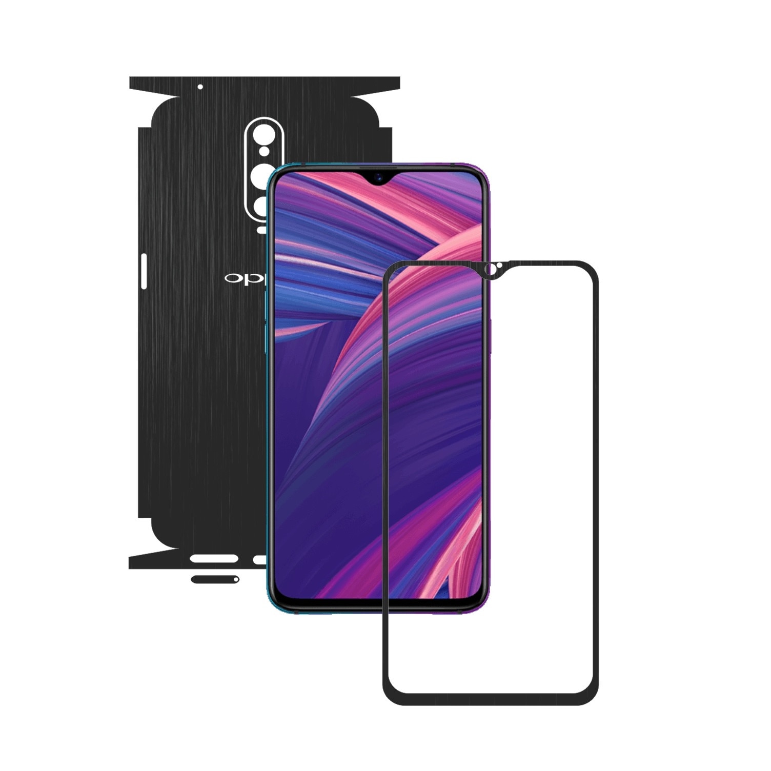 Folie Protectie Carbon Skinz pentru Oppo RX17 Pro - Brushed Negru 360 Cut, Skin Adeziv Full Body Cover pentru Rama Ecran, Carcasa Spate si Laterale