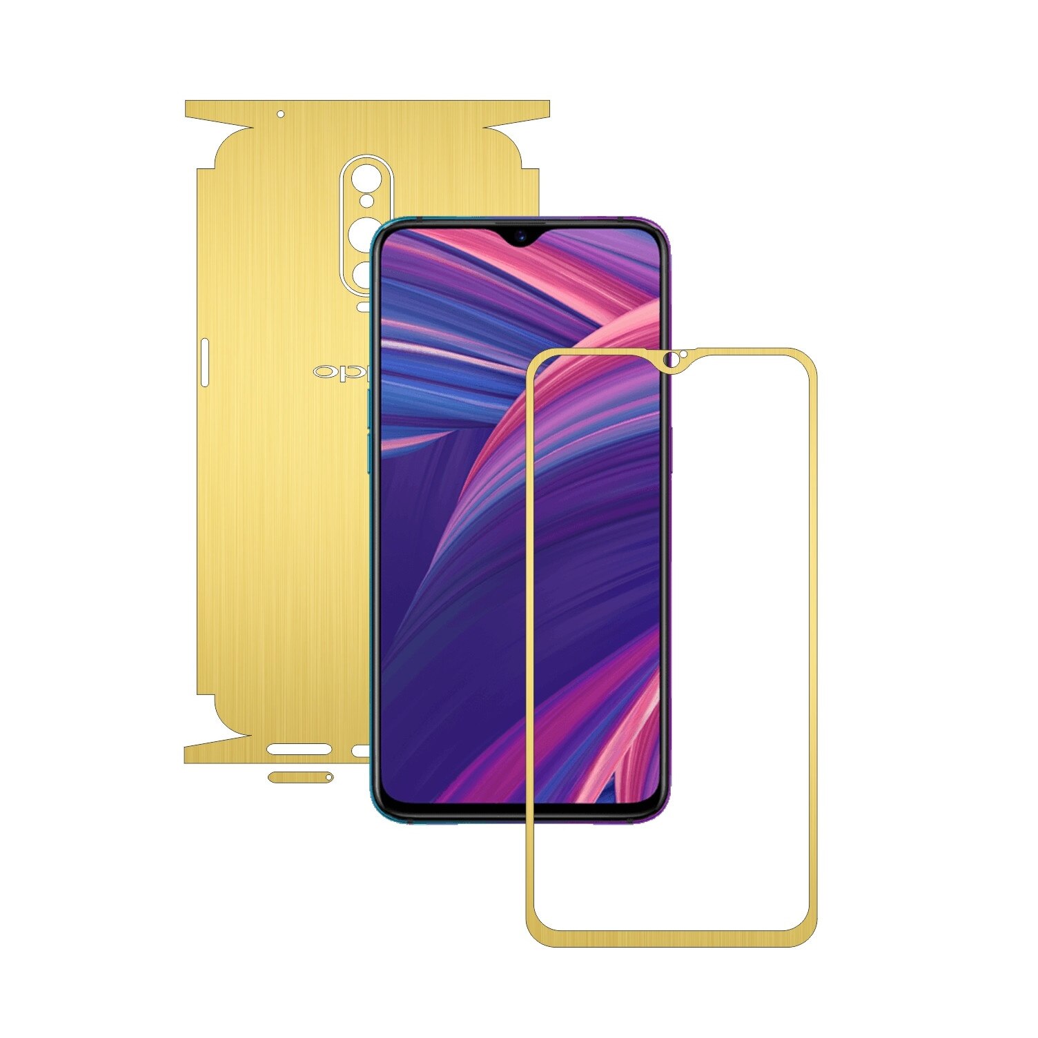 Folie Protectie Carbon Skinz pentru Oppo RX17 Pro - Brushed Auriu 360 Cut, Skin Adeziv Full Body Cover pentru Rama Ecran, Carcasa Spate si Laterale