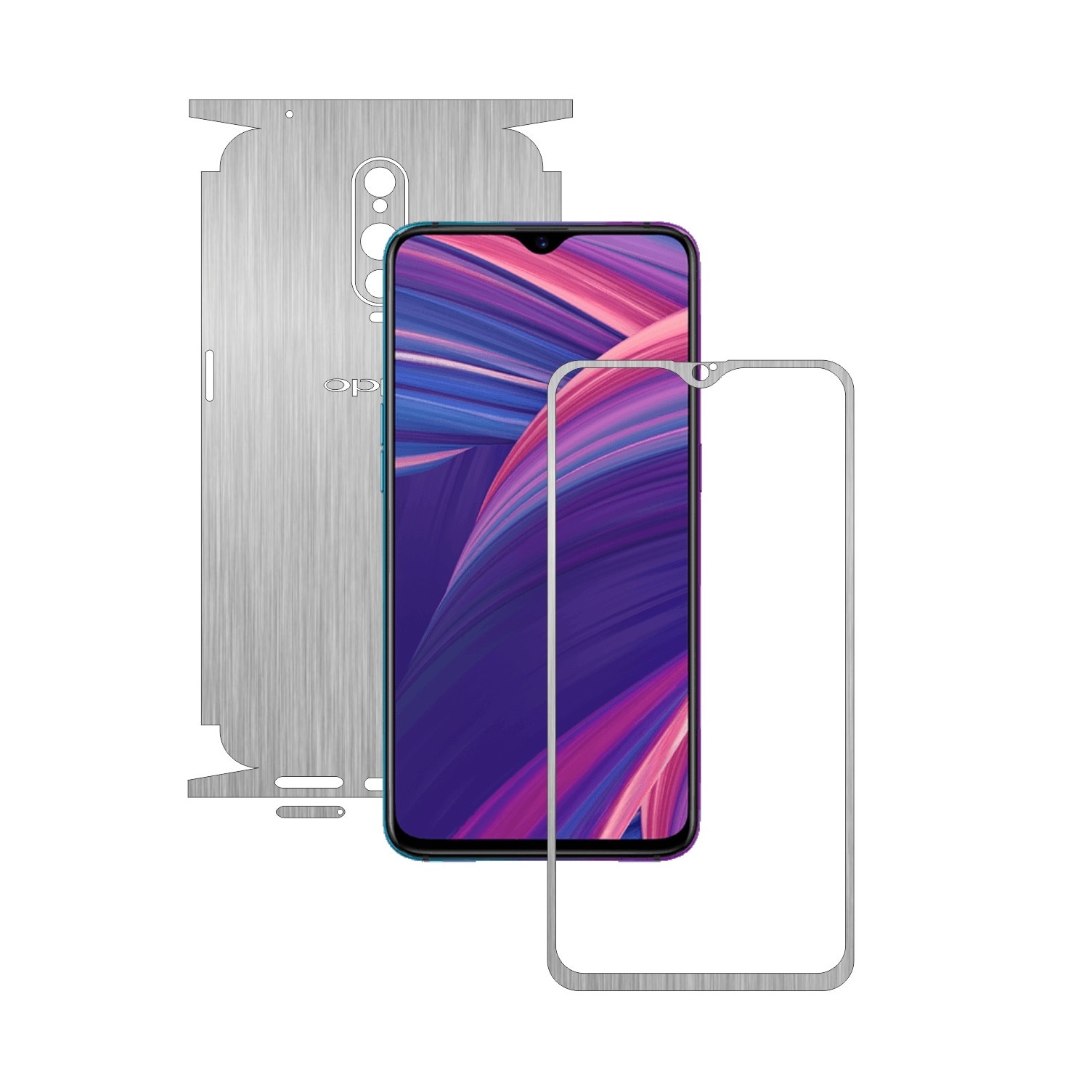 Folie Protectie Carbon Skinz pentru Oppo RX17 Pro - Brushed Argintiu 360 Cut, Skin Adeziv Full Body Cover pentru Rama Ecran, Carcasa Spate si Laterale