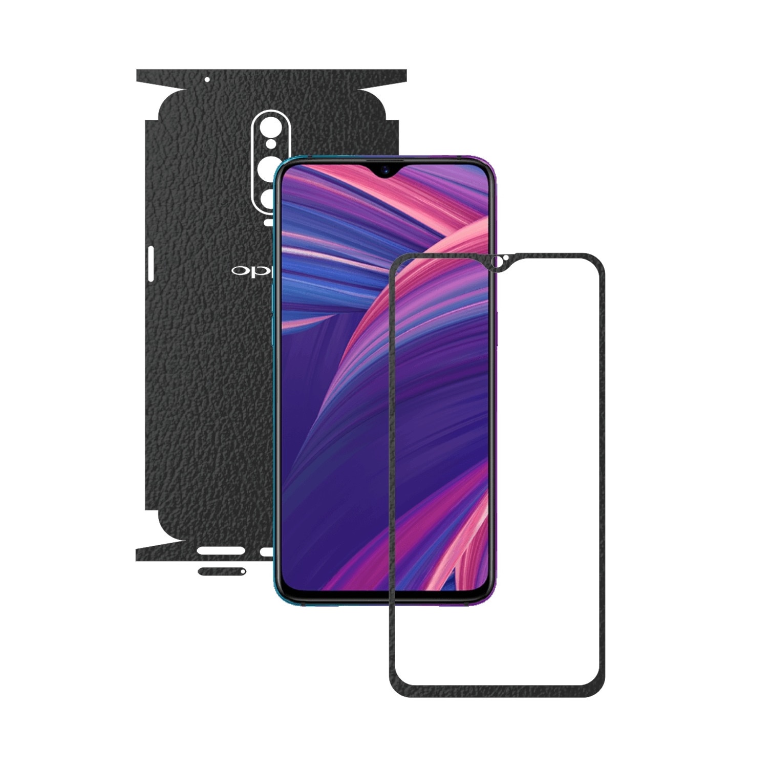 Folie Protectie Carbon Skinz pentru Oppo RX17 Pro - Piele Neagra 360 Cut, Skin Adeziv Full Body Cover pentru Rama Ecran, Carcasa Spate si Laterale