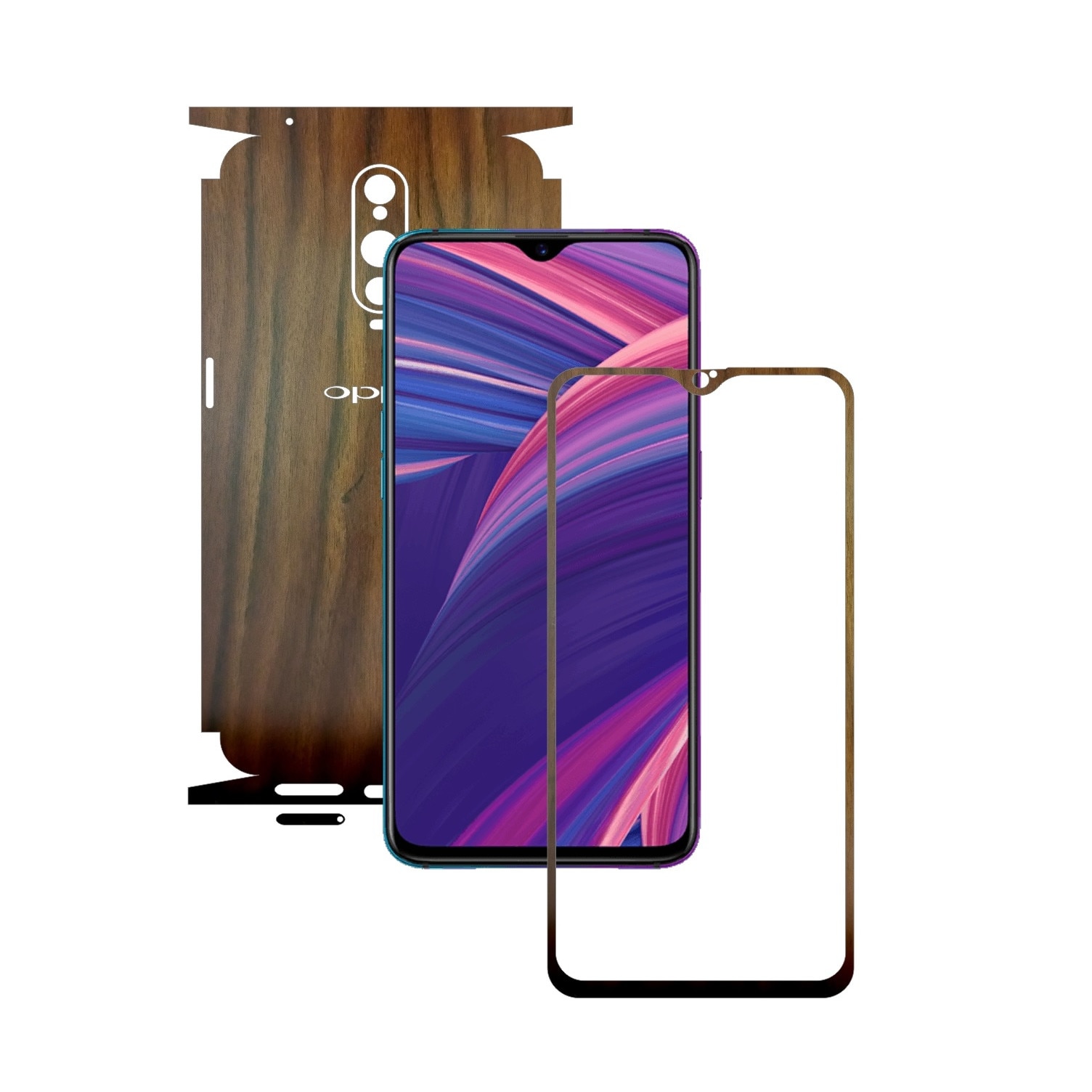 Folie Protectie Carbon Skinz pentru Oppo RX17 Pro - Lemn Nuc 360 Cut, Skin Adeziv Full Body Cover pentru Rama Ecran, Carcasa Spate si Laterale