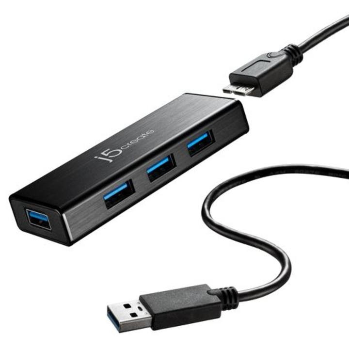 J5 Create JUH340 USB 3.0 4 portos hub, 1:4, fekete