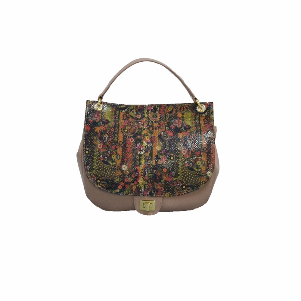 Geanta dama,Zea,piele bej nude floral
