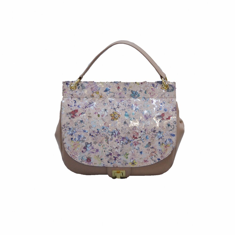 Geanta dama,Zea,piele bej floral