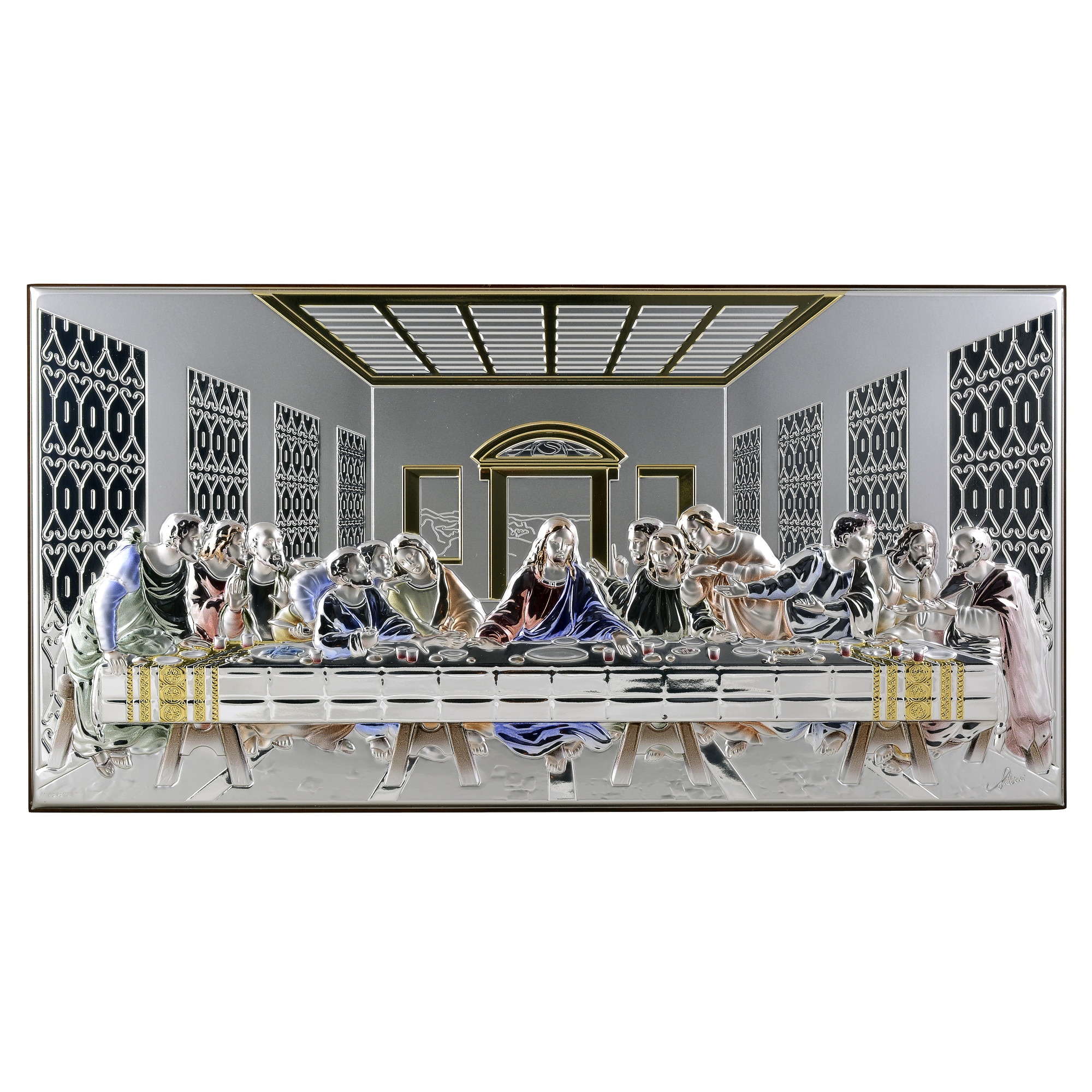 Icoana placata cu argint, pictata manual - Cina cea de taina - Finisaj lemn alun, 34*17 cm, 4/5