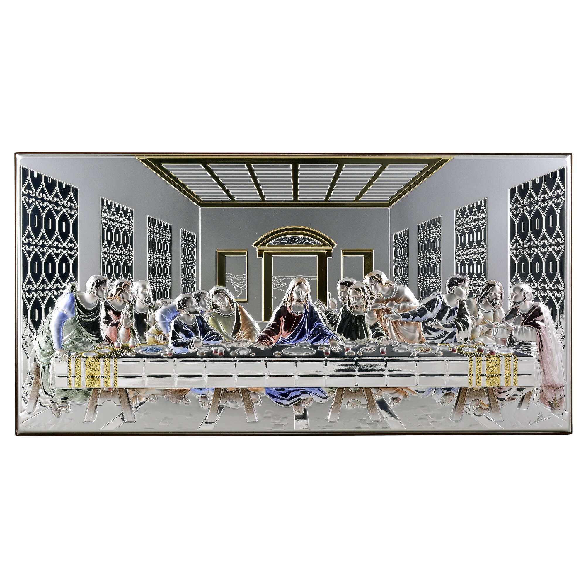 Icoana placata cu argint, pictata manual - Cina cea de taina - Finisaj lemn alun, 23*12 cm, 3/5