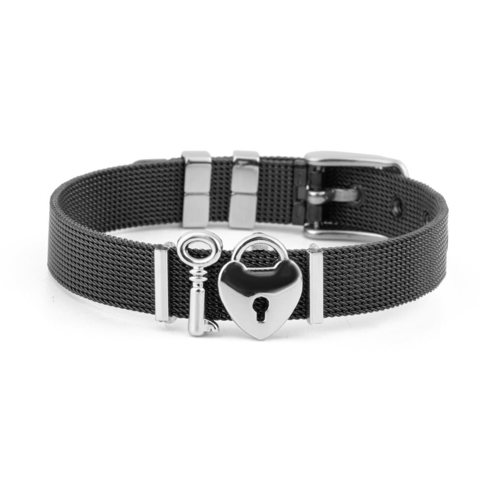 Bratara MBrands charm, din inox, ajustabila, inchidere catarama, negru