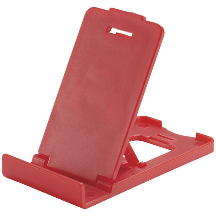 Suport telefon de birou pliabil, Everestus, STT117, plastic, rosu, laveta inclusa