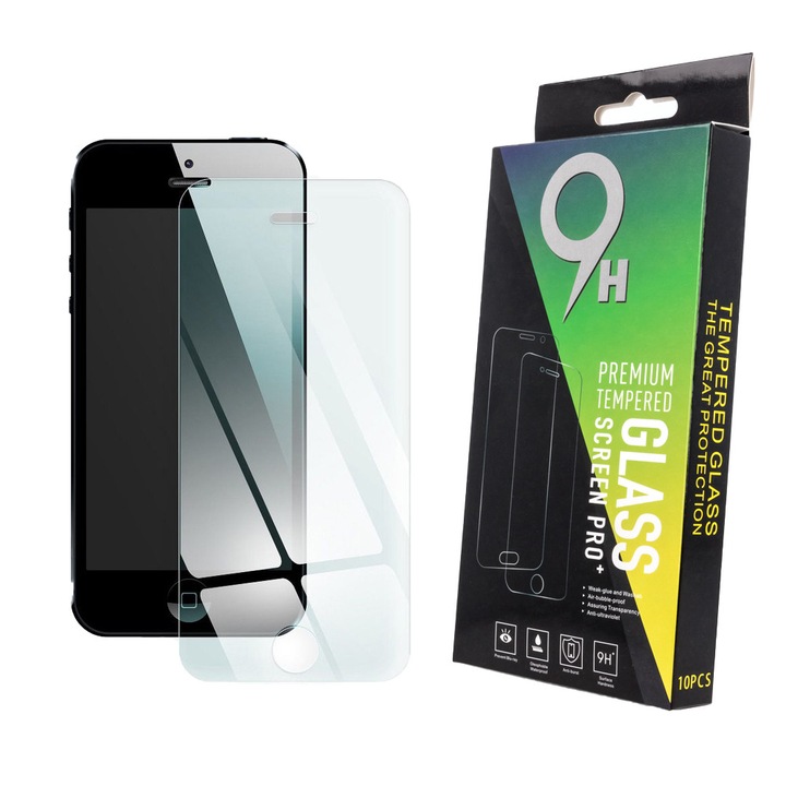 iPhone 5 / 5S / 5C / SE kompatibilis tempered glass, üvegfólia, előlapi, edzett, 10db/csomag