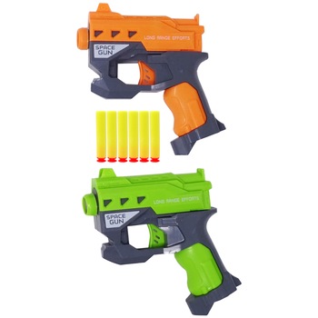 Set pistoale de jucarie, 2 pistoale, 6 gloante din spuma, multicolor Set pistoale de jucarie, 2 pistoale, 6 gloante din spuma, multicolor