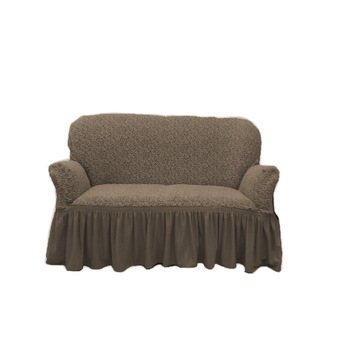 Husa canapea 2 locuri din jacquard cu model , culoare bej cacao cu lapte cu insertii gri Husa canapea 2 locuri din jacquard cu model , culoare bej cacao cu lapte cu insertii gri
