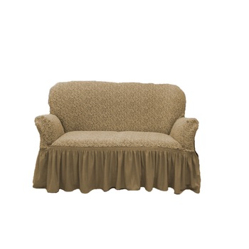Husa canapea 2 locuri din jacquard cu model , culoare bej cu insertii gri Husa canapea 2 locuri din jacquard cu model , culoare bej cu insertii gri