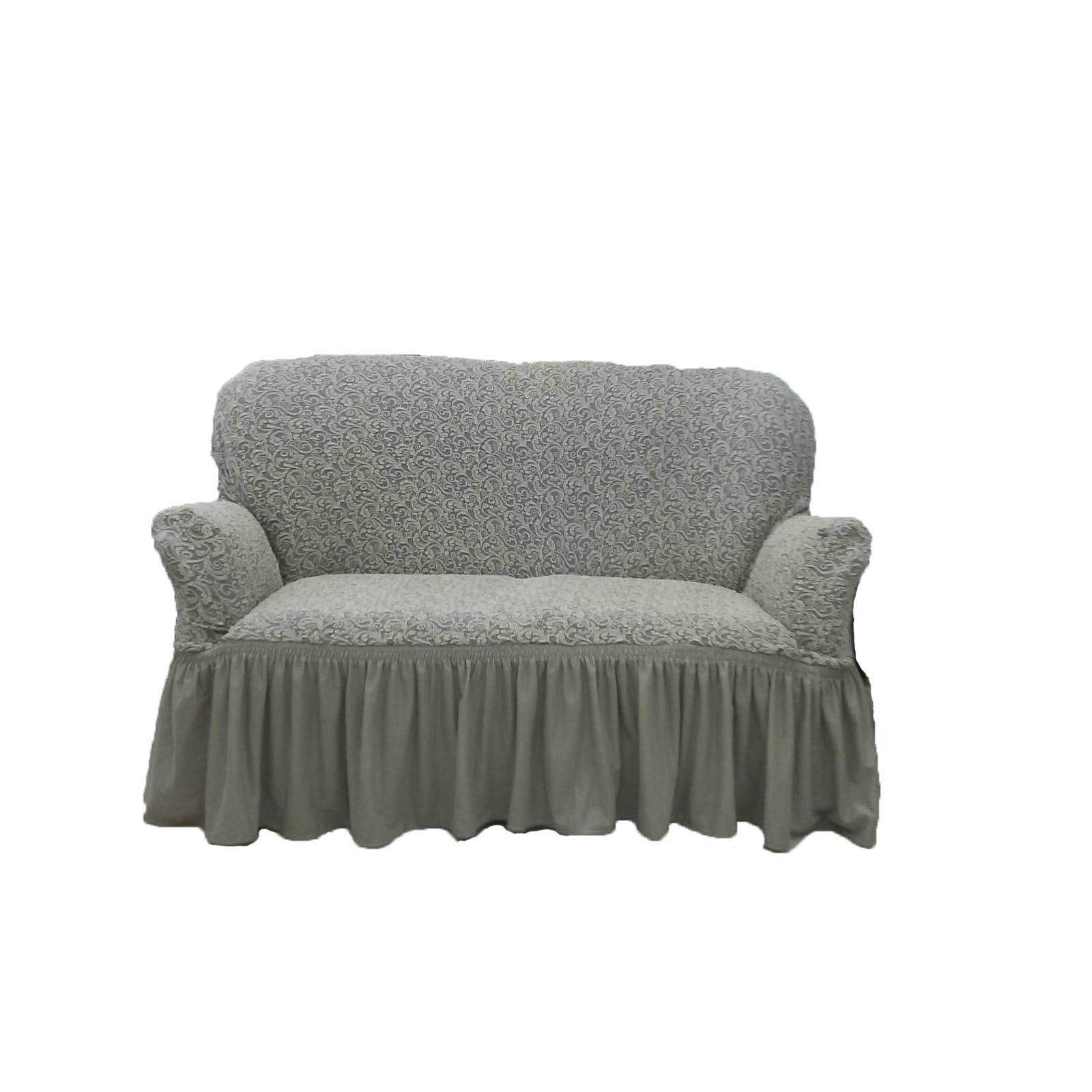 Husa canapea 2 locuri din jacquard cu model , culoare bej natur cu insertii gri