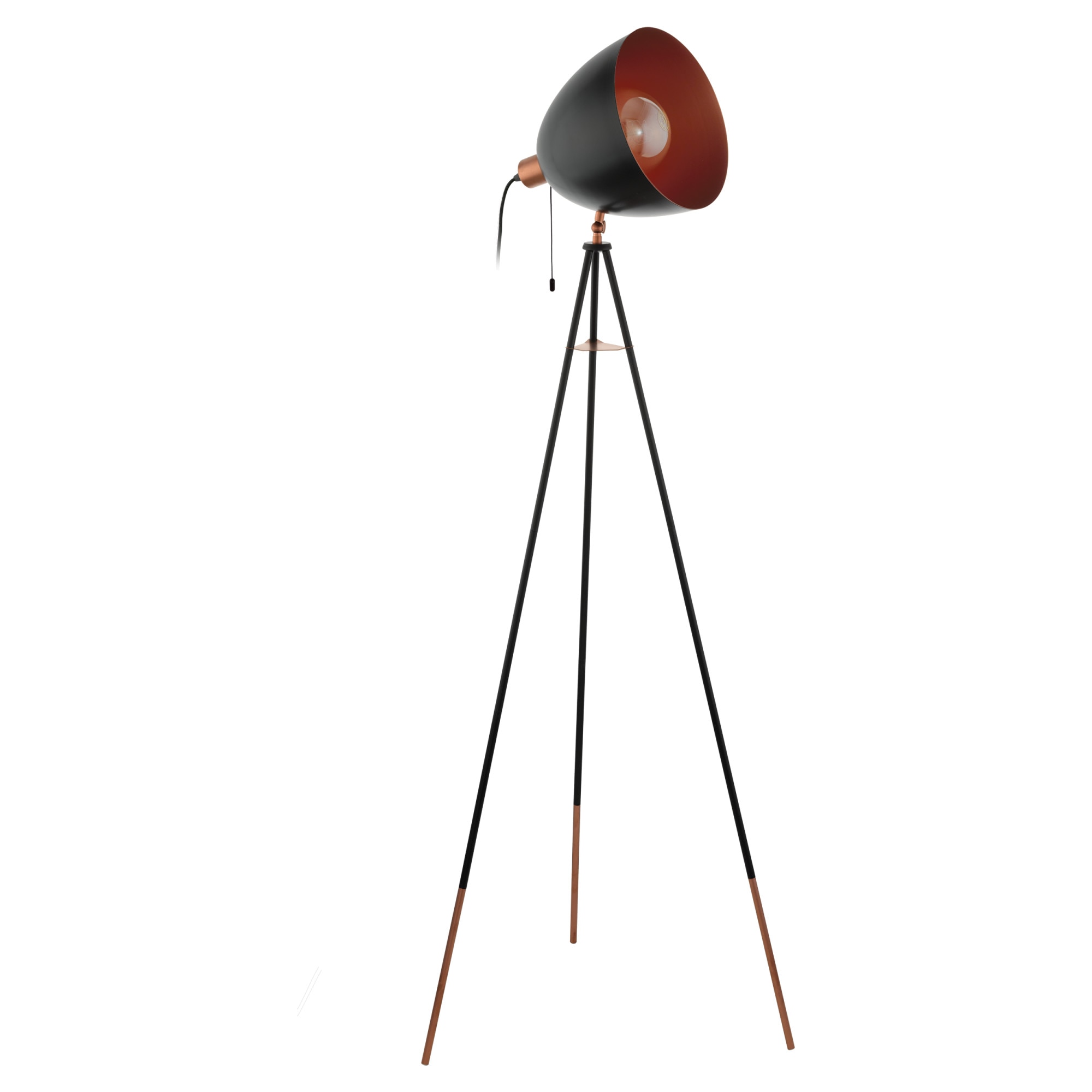 Lampadar vintage CHESTER, EGLO, E27, 1x60W, otel, finisaj negru-cupru, 135.5 x 60 x 60 cm, comutator la cablu, IP20