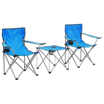Set mobilier de camping, masa si 2 scaune, vidaXL, Tesatura, 85 x 45 x 80 cm, Albastru Set mobilier de camping, masa si 2 scaune, vidaXL, Tesatura, 85 x 45 x 80 cm, Albastru