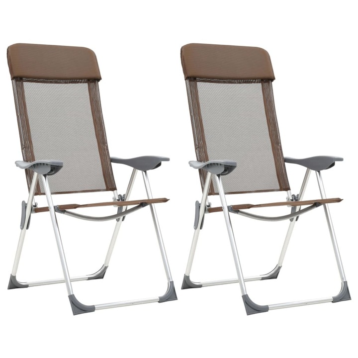 Set de 2 scaune de camping, vidaXL, Tesatura, 57 x 73,5 x 111 cm, Maro