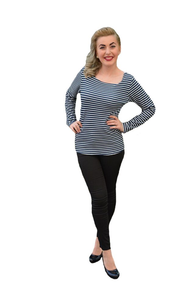 Bluza universala, cu imprimeu de dungi orizontale albe,D&J Exclussive, Albastru marin