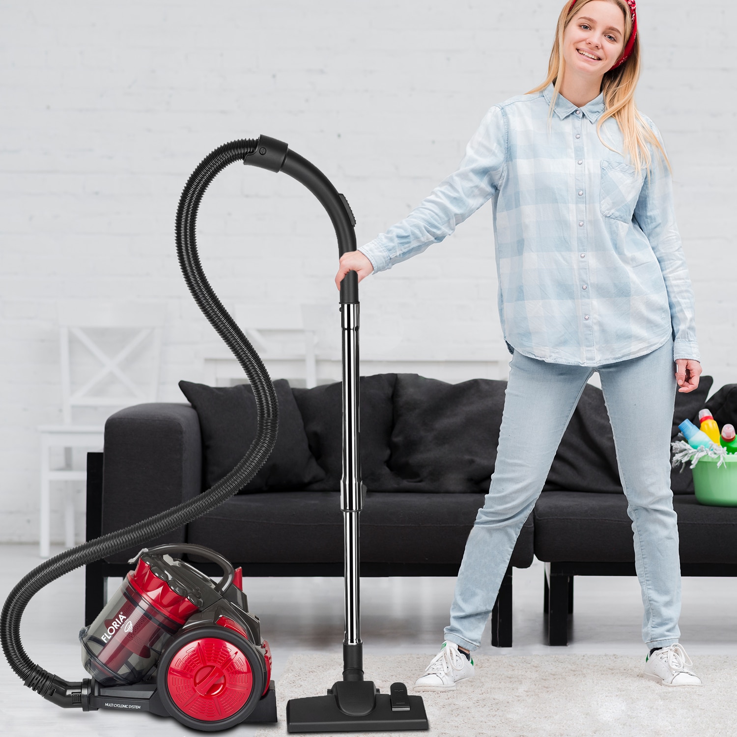 Aspirator fara sac FLORIA ZLN-3451, rosu-negru filtru HEPA 13, filtrare ciclonica, capacitate colectare 2.5L, putere 700W