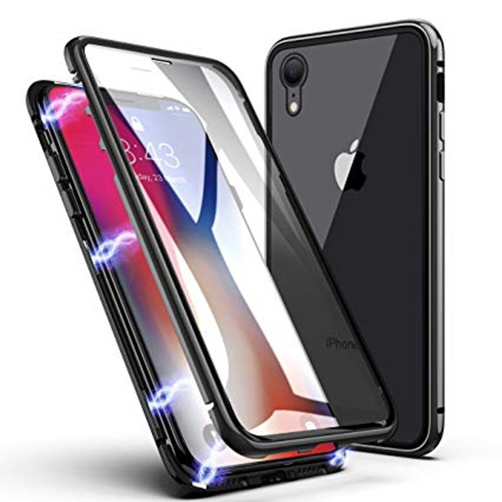 Husa 360 de grade Sticla FATA si SPATE Temperata Securizata, brand The Phone Closet, Full Protection Premium cu inchidere sau prindere Magnetica, pe magneti, Bumper din Aluminiu, pentru iPhone XR (6.1