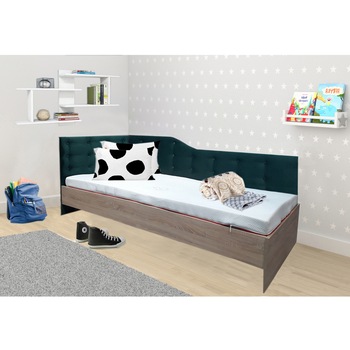 Pat Tapitat de Colt Genarom TOM 140 ST. Kronos 19 / Stejar Sonoma, 204 x 144,5 x 87-34 cm Pat Tapitat de Colt Genarom TOM 140 ST. Kronos 19 / Stejar Sonoma, 204 x 144,5 x 87-34 cm