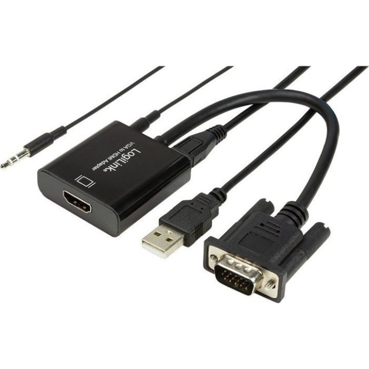 Преходник, LogiLink, VGA с аудио към HDMI, черен