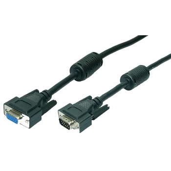 Cablu de conectare , LogiLink , VGA tata la VGA mama 5m , negru Cablu de conectare , LogiLink , VGA tata la VGA mama 5m , negru