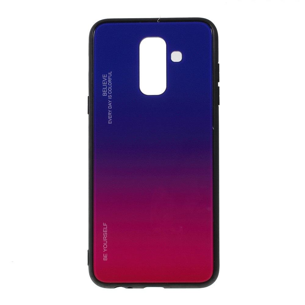 Husa Samsung Galaxy A6 Plus (2018) - Sticla Spate si Margini Silicon, Degrade, Albastra/Purpurie