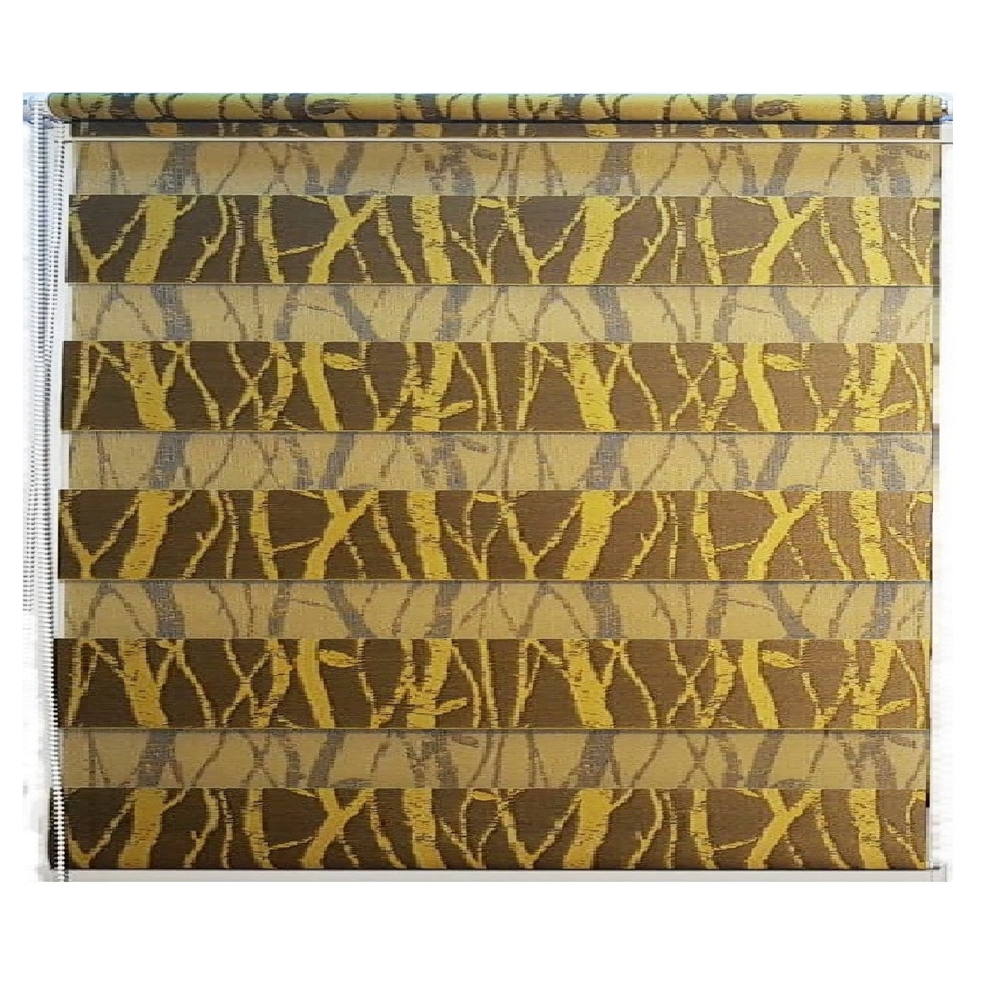 Jaluzea tip Rulou textil Maxi , Rolete Zebra Day & Night Luxury , 110x160 cm C42 accesorii albe , culoare maro si galben