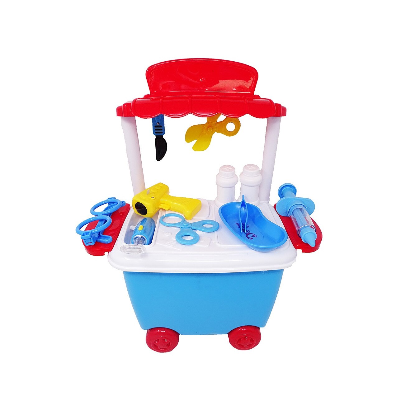 Troler trusa de doctor rosie-albastra, cu 22 de accesorii