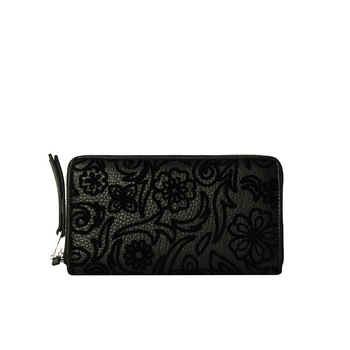 Portofel dama din piele naturala, Dellaconte, Negru Flori 5416-37 Portofel dama din piele naturala, Dellaconte, Negru Flori 5416-37